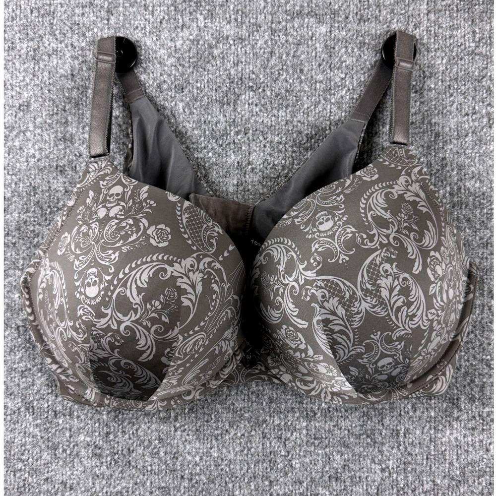 Torrid Gray Skull Floral Damask Push Up Underwire Bra Gothic Intimates Halloween